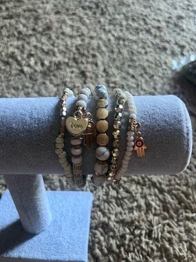 White and Gold Beaded Bracelet Stack
